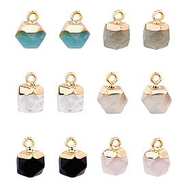 12 шт. 6 стили гальванопокрытие синтетический черный камень, Подвески-шармы из натурального лабрадорита, амазонита, розового кварца, серого агата и кристаллов кварца в форме звезды, с железной фурнитурой, граненые, золотые