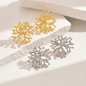 Brass Exquisite 3D Snowflake Stud Earrings for Women, Elegant and Sophisticated