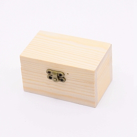 Caja de madera de pino, caja de tapa abatible, con cierre de hierro, Rectángulo