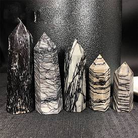 Point Tower Natural Netstone Healing Stone Wands, for Reiki Chakra Meditation Therapy Decoration, Hexagonal Prism