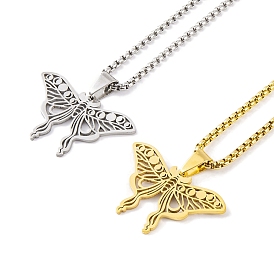 304 Stainless Steel Necklaces, Butterfly Pendant Necklaces