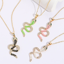 Bohemian Candy-Colored Droplet 14K Pendant Collarbone Chain with Snake-shaped Zircon Necklace for Women