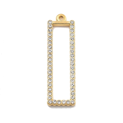 304 из нержавеющей стали Кристалл Rhinestone подвески, прямоугольный шарм, вакуумное покрытие pvd