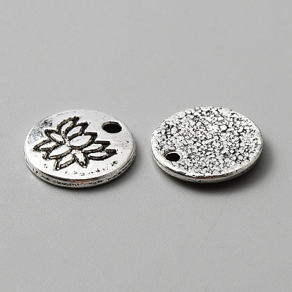 Tibetan Style Alloy Pendants, Flat Round with Lotus Charms
