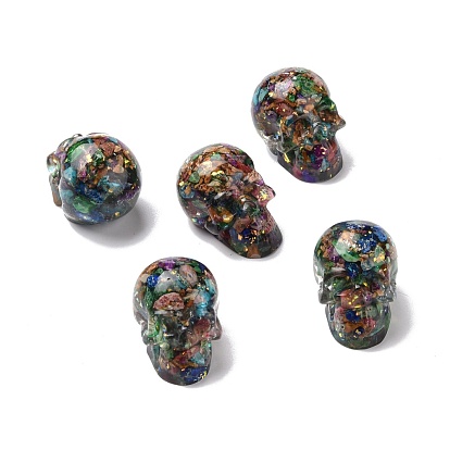 Transparent Resin Natural Imperial Jasper Dyed Chips Beads, No Hole/Undrilled, Skull