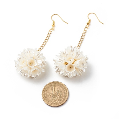 ABS Plastic Imitation Pearl Flower Long Dangle Earrings, Golden Plated Brass Jewelry for Women
