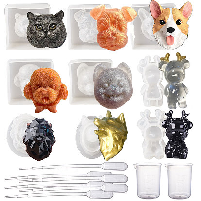 DIY Silicone Molds Sets, Resin Casting Molds, For UV Resin, Epoxy Resin Jewelry Making, with Plastic Measuring Cup and Pipettes