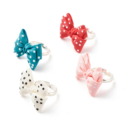 Bowknot Resin Adjustable Ring, Brass Jewelry for Women