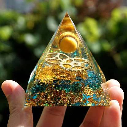 Orgonite Pyramid Resin Energy Generators, Gemstone Chips Inside for Home Office Desk Decoration