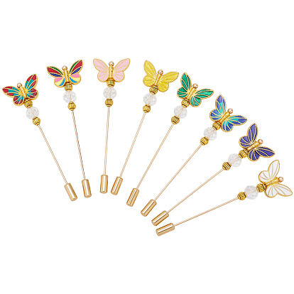 8Broches de mariposa de latón, aleación, esmalte y cuentas de vidrio, con las tuercas de plástico del oído, dorado