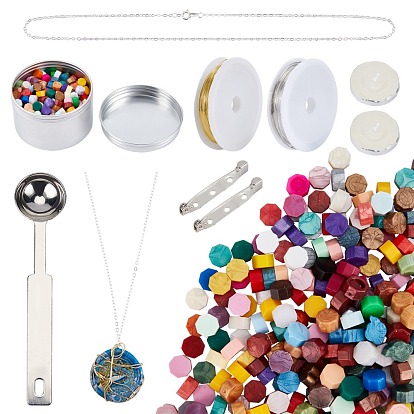 Manualidades de álbumes de recortes de bricolaje, incluyendo cuchara de acero inoxidable, sellado de partículas de cera, latas de aluminio, fornituras de broche de hierro, Cadena de cable de latón collares, vela, alambre de cobre