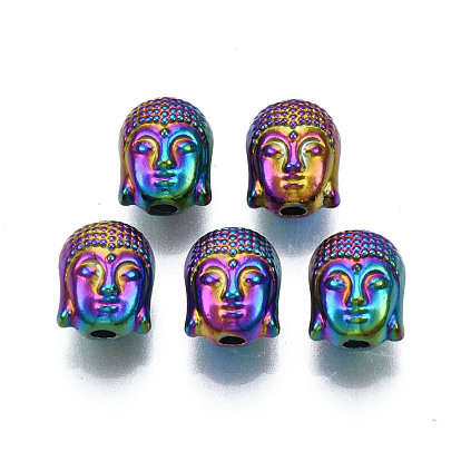 Rack Plating Rainbow Color Alloy Beads, Cadmium Free & Nickel Free & Lead Free, Buddha Head, Buddhist Theme