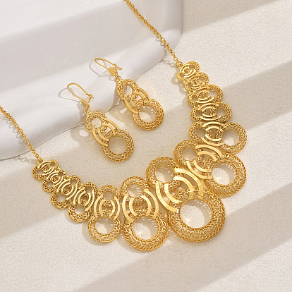 Комплекты из полых круглых серег и ожерелий из латуни для женщин