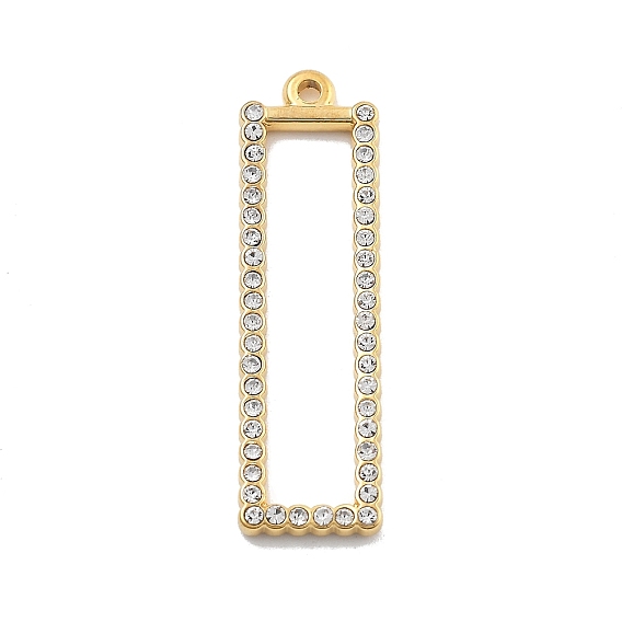 304 из нержавеющей стали Кристалл Rhinestone подвески, прямоугольный шарм, вакуумное покрытие pvd