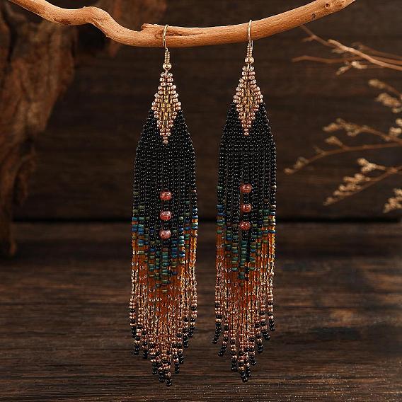 Винтажные богемные стеклянные бусины ручной работы, серьги-подвески в форме ромба, золотые