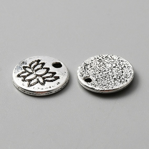 Tibetan Style Alloy Pendants, Flat Round with Lotus Charms