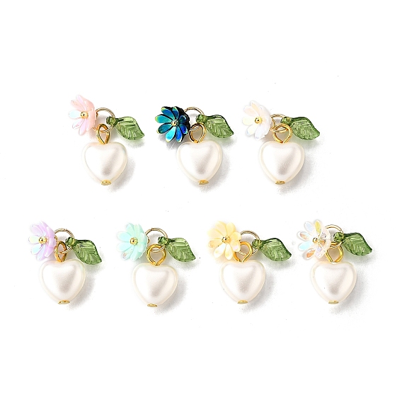 Абс пластика имитация жемчуга, сердце, с золотой железной петлей