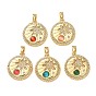 Подвески из латунных микростразов, cmолой, плоские круглые прелести, золотые