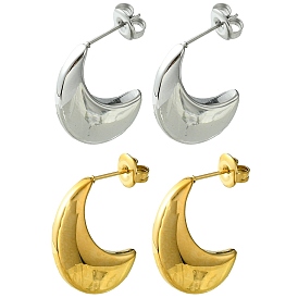 304 Stainless Steel Stud Earrings, Crescent Moon