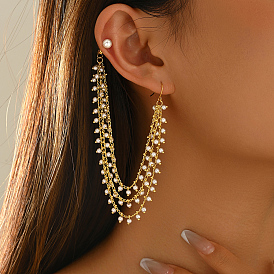 Boucles d'oreilles pendantes longues à clous en laiton, plastique et perles rondes pour femmes