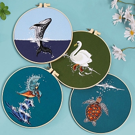 DIY Embroidery Kits, Including Embroidery Cloth & Thread, Needle, Embroidery Hoop, Instruction Sheet