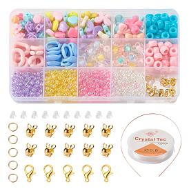 DIY Jewelry Making Kits for Kids, Including Opaque & Transparent Acrylic Beads, Polystyrene Plastic Beads, Acrylic Linking Rings, Zinc Alloy Lobster Claw Clasps, Iron Findings, Plastic Ear Nuts