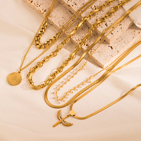 Chaîne de clavicule en acier inoxydable à double couche de perles pour femmes, collier pull à la mode et haut de gamme