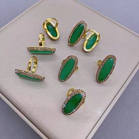 Unique Green Gemstone Ring with Czech Diamonds - Long-lasting Plating Jewelry