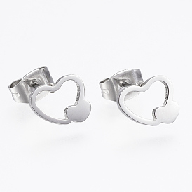 304 Stainless Steel Stud Earrings, Hypoallergenic Earrings, Heart