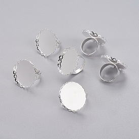 Brass Pad Ring Components, with Round Cabochon Setting, Adjustable, Inner Diameter: 17mm, Tray: 25mm