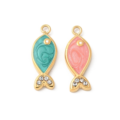 304 нержавеющей стальной эмали подвески, со стразами, реальный 18 k позолоченный, рыбы прелести, ионное покрытие (ip)