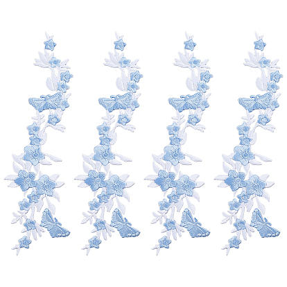 4шт. полиэстеровая вышитая пришивная/приклеиваемая отделка воротника, с термоклейкой задней частью, декольте отделка одежды пошив аппликации край, цветок и бабочка