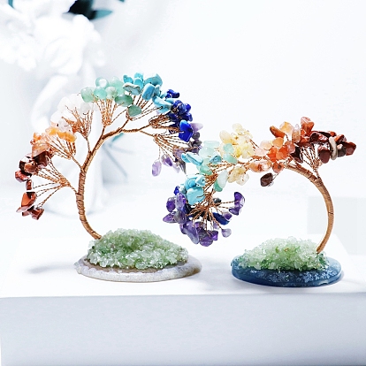 Gemstone Tree of Life Feng Shui Ornaments, Home Display Decorations, with Agate Slice Base