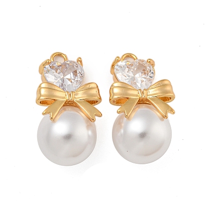 Латунные микро проложить кубического циркония подвески, с пластмассовой жемчужиной abs, бантом с сердцем