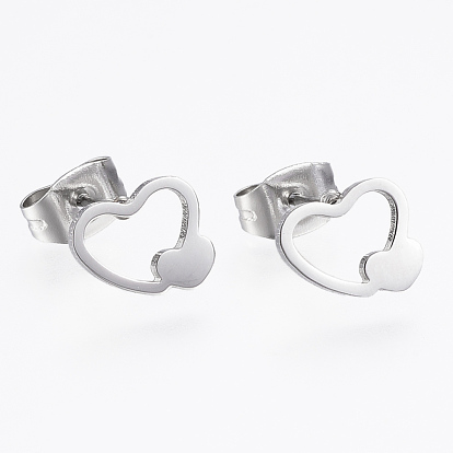304 Stainless Steel Stud Earrings, Hypoallergenic Earrings, Heart