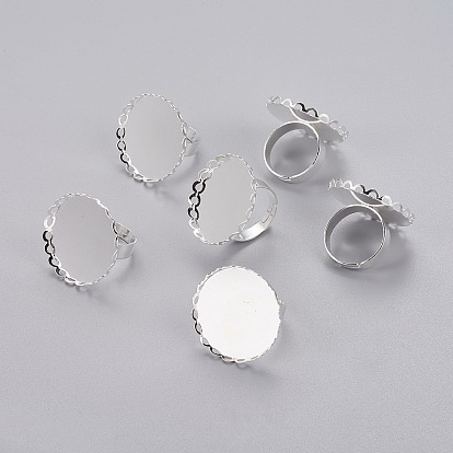Brass Pad Ring Components, with Round Cabochon Setting, Adjustable, Inner Diameter: 17mm, Tray: 25mm