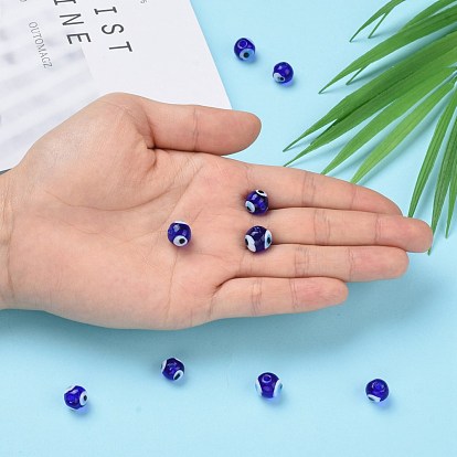 Perles lampwork, perles au chalumeau, faits à la main, mauvais œil, 10x10mm, Trou: 1mm