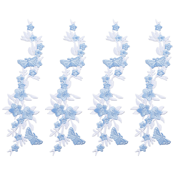 4шт. полиэстеровая вышитая пришивная/приклеиваемая отделка воротника, с термоклейкой задней частью, декольте отделка одежды пошив аппликации край, цветок и бабочка