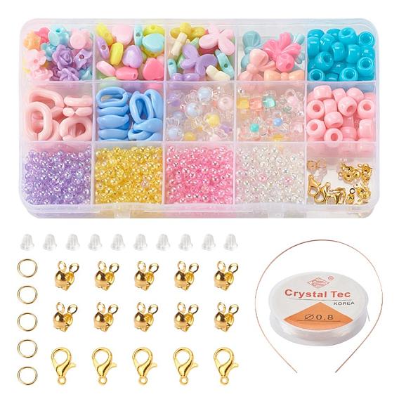 DIY Jewelry Making Kits for Kids, Including Opaque & Transparent Acrylic Beads, Polystyrene Plastic Beads, Acrylic Linking Rings, Zinc Alloy Lobster Claw Clasps, Iron Findings, Plastic Ear Nuts