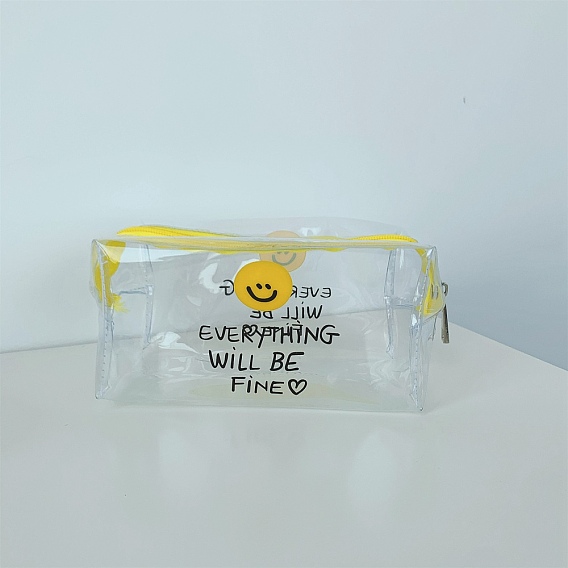 Прозрачные косметические сумки из пвх, Водонепроницаемые косметички с улыбающимся лицом на молнии и поясом, прямоугольные