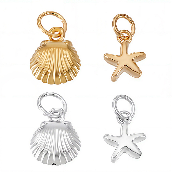 4 шт. 4 стили 925 подвески в форме морских звезд и ракушек из стерлингового серебра с соединительными кольцами
