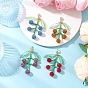 4Pcs 4 Colors Glass Seed Beaded & Polymer Clay Rhinestone Fruit Pendant Decorations, with Acrylic Leaf, Golden