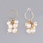Dangle Stud Earrings, Cluster Earrings, with Natural Freshwater Pearl Beads, Brass Findings and Plastic Ear Nuts