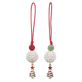 Christmas Tree Alloy Enamel with Rhinestone Pendant Decorations, Nylon Thread Hanging Ornaments