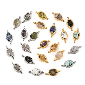 Натуральный смешанный драгоценный камень 304 овальные соединительные подвески из нержавеющей стали, без кадмия и без свинца, долговечный, смешанные окрашенные и неокрашенные