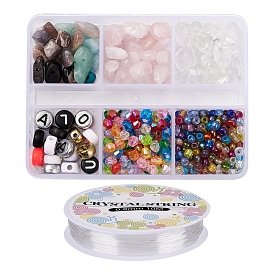 Набор для изготовления браслета из натуральных смешанных чипсов своими руками, с буквами из акрила и стеклянных бусин, эластичная нить