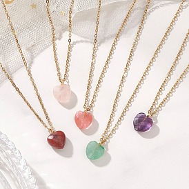 Кулон в форме сердца из драгоценного камня 304 ожерелья из нержавеющей стали с цепочкой для женщин, золотые