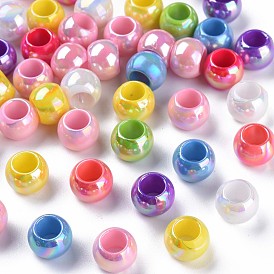 Opaque Acrylic European Beads, Large Hole Beads, AB Color Plated, Rondelle
