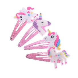 4Pcs 4 Style Cute Unicorn Children's Alloy Hair Clips, Snap Hair Clips for Girl