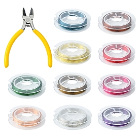 10 Rolls 10 Color Copper Jewelry Wire, with #50 Steel(High Carbon Steel) Side Cutting Pliers